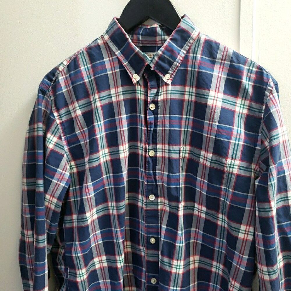 J. Crew Shirt Size L Blue Red Plaid Long Sleeve Button Down Light Weight Cotton